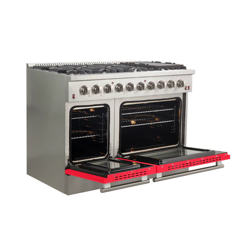 FORNO Galiano 48" 6.58 cu. ft. Gas Range with 8 Italian Burners in Red, FFSGS6244-48RED