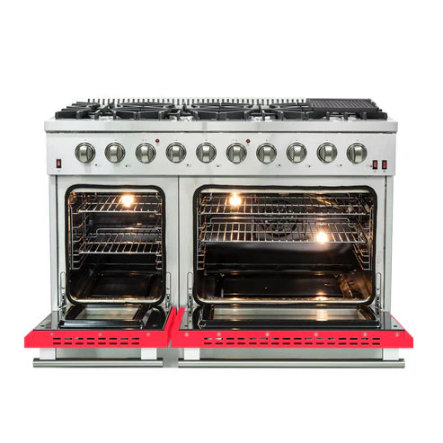 FORNO Galiano 48" 6.58 cu. ft. Gas Range with 8 Italian Burners in Red, FFSGS6244-48RED