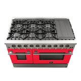 FORNO Galiano 48" 6.58 cu. ft. Gas Range with 8 Italian Burners in Red, FFSGS6244-48RED