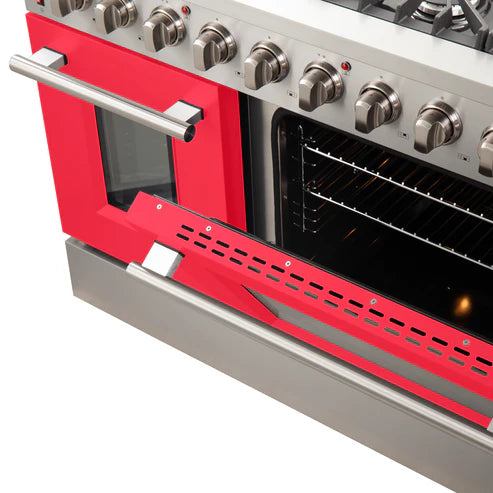 FORNO Galiano 48" 6.58 cu. ft. Gas Range with 8 Italian Burners in Red, FFSGS6244-48RED