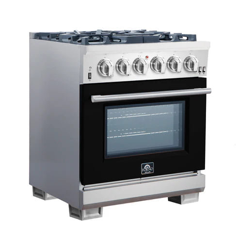 FORNO Capriasca 30″ 4.32 cu. ft. Gas Range with 5 Italian Burners in Black, FFSGS6260-30BLK