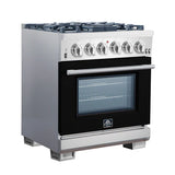 FORNO Capriasca 30″ 4.32 cu. ft. Gas Range with 5 Italian Burners in Black, FFSGS6260-30BLK