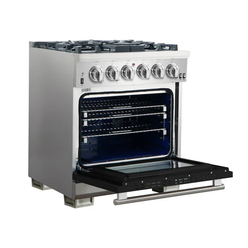 FORNO Capriasca 30″ 4.32 cu. ft. Gas Range with 5 Italian Burners in Black, FFSGS6260-30BLK