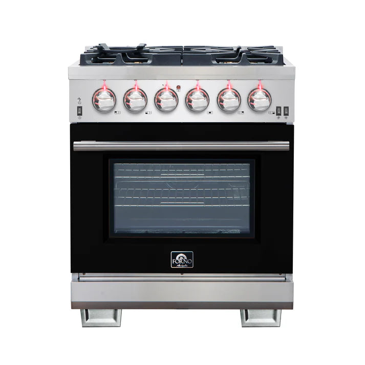 FORNO Capriasca 30″ 4.32 cu. ft. Gas Range with 5 Italian Burners in Black, FFSGS6260-30BLK