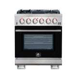 FORNO Capriasca 30″ 4.32 cu. ft. Gas Range with 5 Italian Burners in Black, FFSGS6260-30BLK