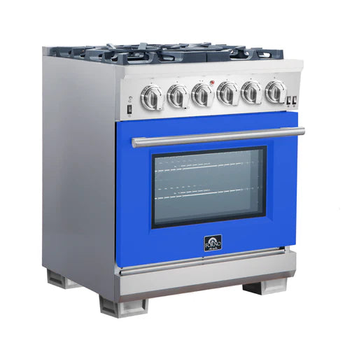 FORNO Capriasca 30″ 4.32 cu. ft. Gas Range with 5 Italian Burnerse in Blue, FFSGS6260-30BLU