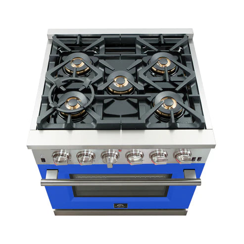 FORNO Capriasca 30″ 4.32 cu. ft. Gas Range with 5 Italian Burnerse in Blue, FFSGS6260-30BLU