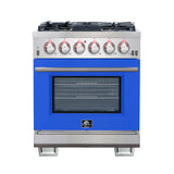 FORNO Capriasca 30″ 4.32 cu. ft. Gas Range with 5 Italian Burnerse in Blue, FFSGS6260-30BLU