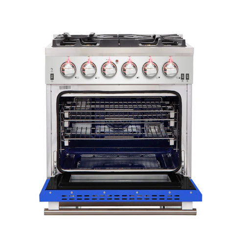 FORNO Capriasca 30″ 4.32 cu. ft. Gas Range with 5 Italian Burnerse in Blue, FFSGS6260-30BLU