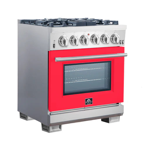 FORNO Capriasca 30″ 4.32 cu. ft. Gas Range with 5 Italian Burners in Red, FFSGS6260-30RED