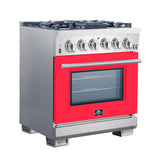 FORNO Capriasca 30″ 4.32 cu. ft. Gas Range with 5 Italian Burners in Red, FFSGS6260-30RED