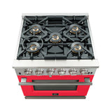 FORNO Capriasca 30″ 4.32 cu. ft. Gas Range with 5 Italian Burners in Red, FFSGS6260-30RED