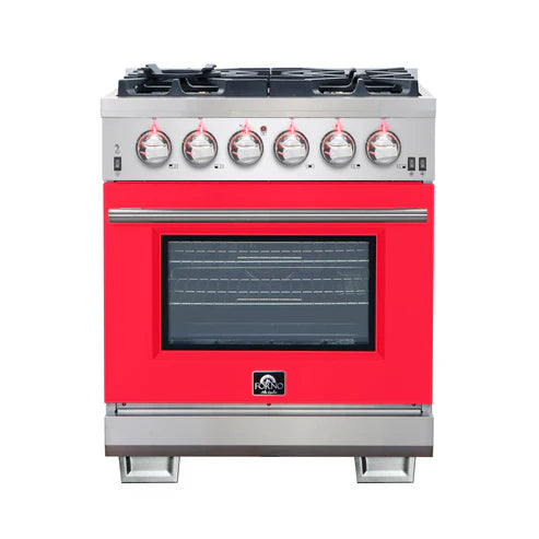 FORNO Capriasca 30″ 4.32 cu. ft. Gas Range with 5 Italian Burners in Red, FFSGS6260-30RED