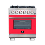 FORNO Capriasca 30″ 4.32 cu. ft. Gas Range with 5 Italian Burners in Red, FFSGS6260-30RED