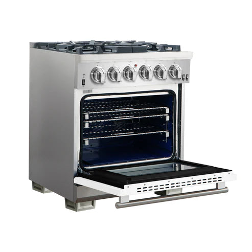 FORNO Capriasca 30″ 4.32 cu. ft. Gas Range with 5 Italian Burners in White, FFSGS6260-30WHT