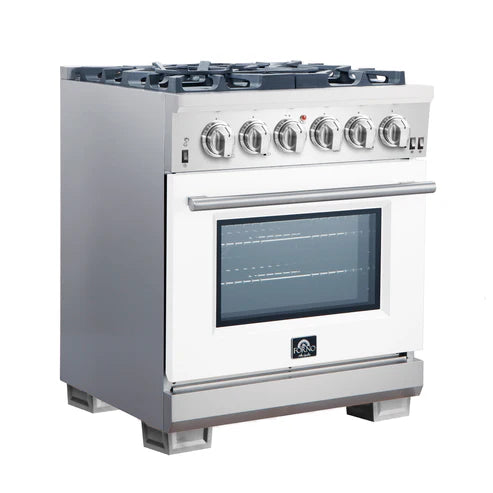 FORNO Capriasca 30″ 4.32 cu. ft. Gas Range with 5 Italian Burners in White, FFSGS6260-30WHT