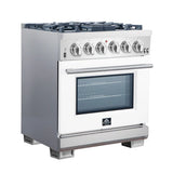 FORNO Capriasca 30″ 4.32 cu. ft. Gas Range with 5 Italian Burners in White, FFSGS6260-30WHT