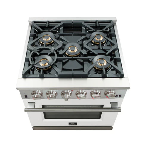FORNO Capriasca 30″ 4.32 cu. ft. Gas Range with 5 Italian Burners in White, FFSGS6260-30WHT