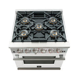 FORNO Capriasca 30″ 4.32 cu. ft. Gas Range with 5 Italian Burners in White, FFSGS6260-30WHT