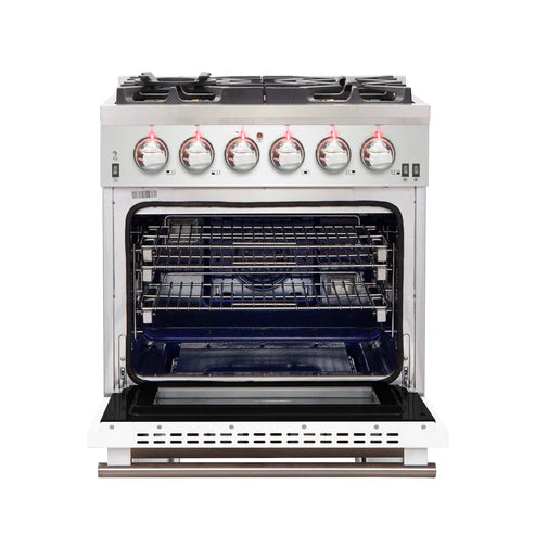 FORNO Capriasca 30″ 4.32 cu. ft. Gas Range with 5 Italian Burners in White, FFSGS6260-30WHT