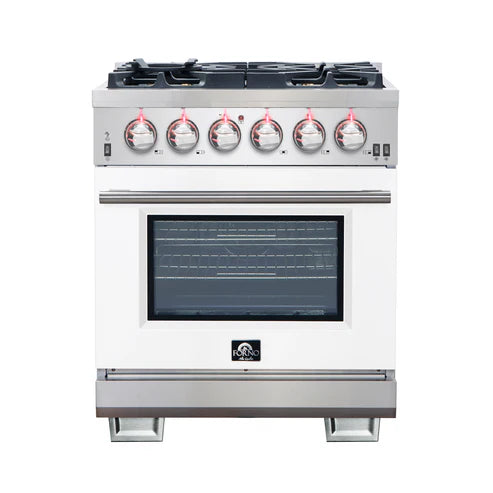 FORNO Capriasca 30″ 4.32 cu. ft. Gas Range with 5 Italian Burners in White, FFSGS6260-30WHT