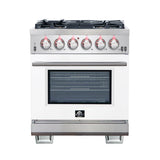 FORNO Capriasca 30″ 4.32 cu. ft. Gas Range with 5 Italian Burners in White, FFSGS6260-30WHT
