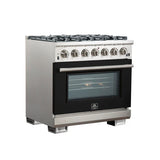 FORNO Capriasca 36" 5.36 cu. ft. Gas Range with 6 Italian Burners in Black, FFSGS6260-36BLK