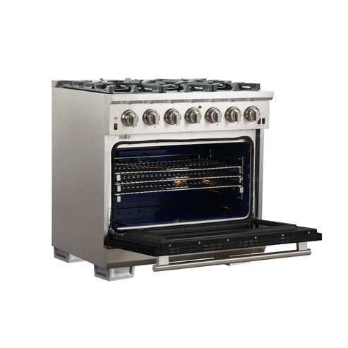 FORNO Capriasca 36" 5.36 cu. ft. Gas Range with 6 Italian Burners in Black, FFSGS6260-36BLK
