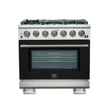 FORNO Capriasca 36" 5.36 cu. ft. Gas Range with 6 Italian Burners in Black, FFSGS6260-36BLK
