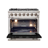 FORNO Capriasca 36" 5.36 cu. ft. Gas Range with 6 Italian Burners in Black, FFSGS6260-36BLK