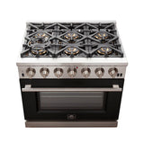 FORNO Capriasca 36" 5.36 cu. ft. Gas Range with 6 Italian Burners in Black, FFSGS6260-36BLK