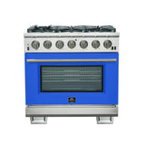 FORNO Capriasca 36" 5.36 cu. ft. Gas Range with 6 Italian Burners in Blue, FFSGS6260-36BLU