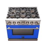 FORNO Capriasca 36" 5.36 cu. ft. Gas Range with 6 Italian Burners in Blue, FFSGS6260-36BLU
