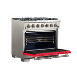FORNO Capriasca 36" 5.36 cu. ft. Gas Range with 6 Italian Burners in Red, FFSGS6260-36RED