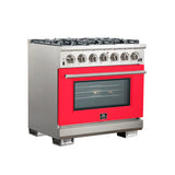 FORNO Capriasca 36" 5.36 cu. ft. Gas Range with 6 Italian Burners in Red, FFSGS6260-36RED
