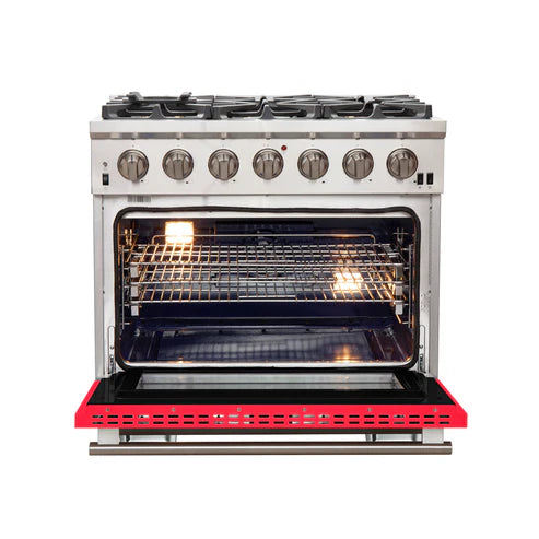 FORNO Capriasca 36" 5.36 cu. ft. Gas Range with 6 Italian Burners in Red, FFSGS6260-36RED