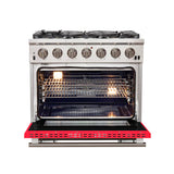 FORNO Capriasca 36" 5.36 cu. ft. Gas Range with 6 Italian Burners in Red, FFSGS6260-36RED