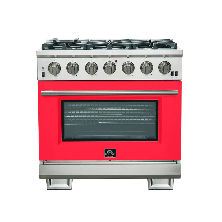 FORNO Capriasca 36" 5.36 cu. ft. Gas Range with 6 Italian Burners in Red, FFSGS6260-36RED