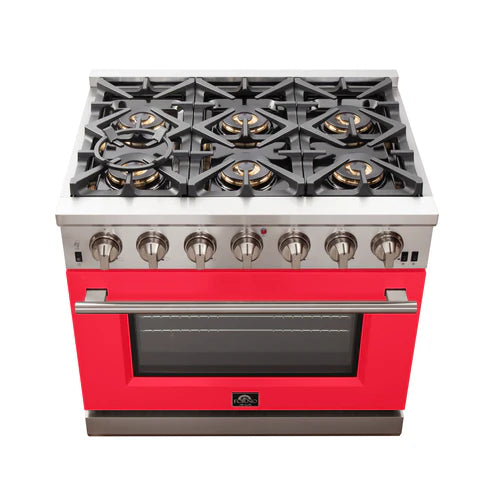 FORNO Capriasca 36" 5.36 cu. ft. Gas Range with 6 Italian Burners in Red, FFSGS6260-36RED