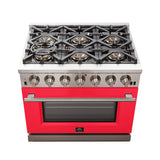 FORNO Capriasca 36" 5.36 cu. ft. Gas Range with 6 Italian Burners in Red, FFSGS6260-36RED