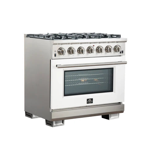 FORNO Capriasca 36" 5.36 cu. ft. Gas Range with 6 Italian Burners in White, FFSGS6260-36WHT