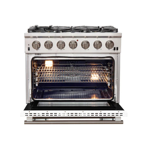 FORNO Capriasca 36" 5.36 cu. ft. Gas Range with 6 Italian Burners in White, FFSGS6260-36WHT