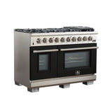FORNO Capriasca 48″ 6.58 cu. ft. Gas Range with 8 Italian Burners in Black, FFSGS6260-48BLK