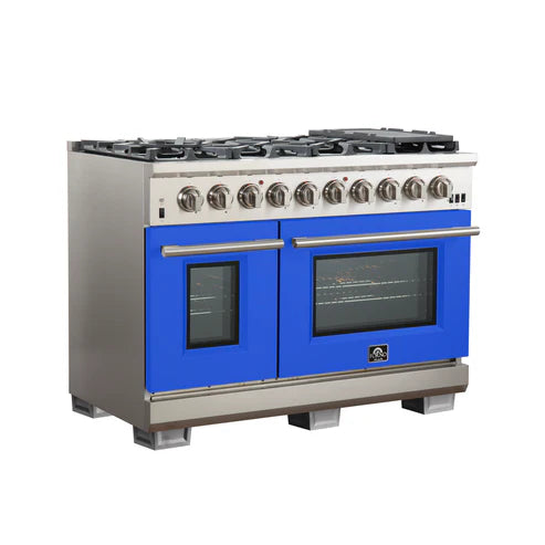 FORNO Capriasca 48″ 6.58 cu. ft. Gas Range with 8 Italian Burners in Blue, FFSGS6260-48BLU