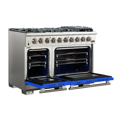 FORNO Capriasca 48″ 6.58 cu. ft. Gas Range with 8 Italian Burners in Blue, FFSGS6260-48BLU