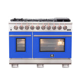FORNO Capriasca 48″ 6.58 cu. ft. Gas Range with 8 Italian Burners in Blue, FFSGS6260-48BLU