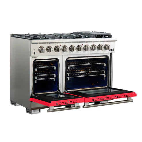 FORNO Capriasca 48″ 6.58 cu. ft. Gas Range with 8 Italian Burners in Red, FFSGS6260-48RED
