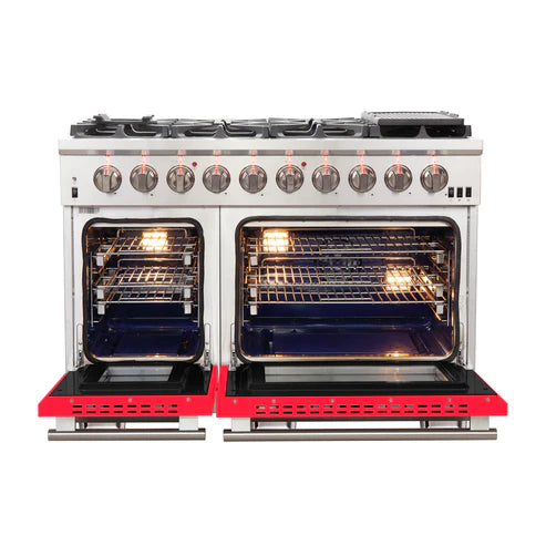 FORNO Capriasca 48″ 6.58 cu. ft. Gas Range with 8 Italian Burners in Red, FFSGS6260-48RED