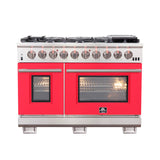 FORNO Capriasca 48″ 6.58 cu. ft. Gas Range with 8 Italian Burners in Red, FFSGS6260-48RED