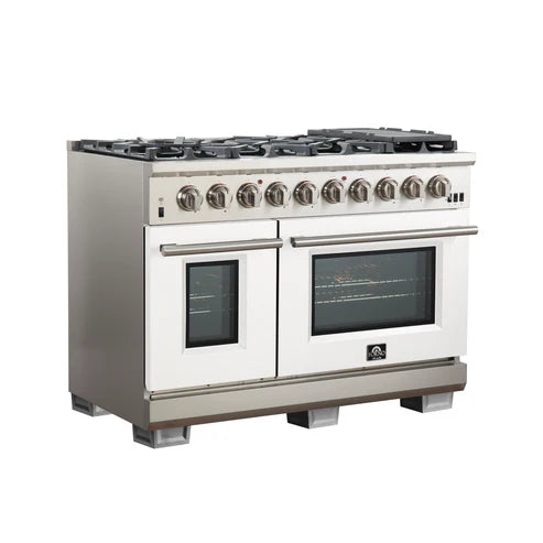 FORNO Capriasca 48″ 6.58 cu. ft. Gas Range with 8 Italian Burners in White, FFSGS6260-48WHT